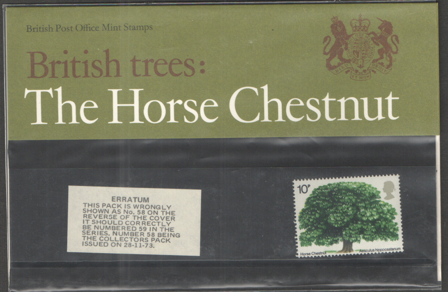 (image for) 1974 British Trees: Horse Chestnut Royal Mail Presentation Pack 58 - Click Image to Close